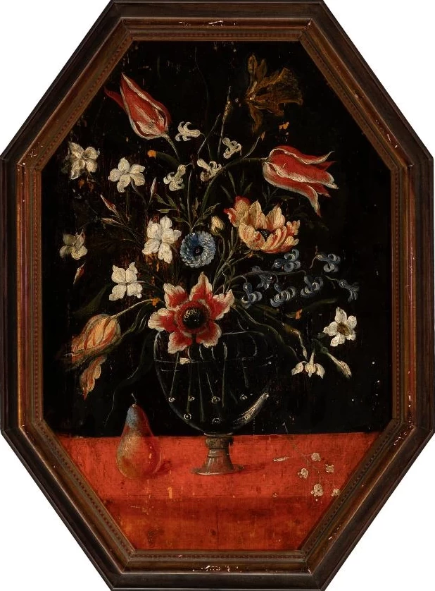 Orsola Caccia-108-Vaso di fiori con pere e ciliegie